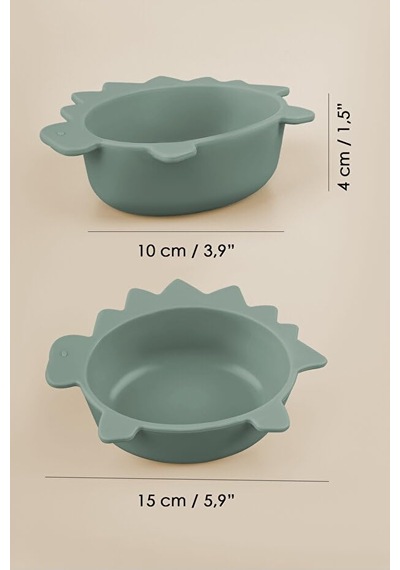 Meleni Baby Dinozor Figürlü Silikon Bebek Mama Kasesi - Şekilli Bebek Beslenme Kasesi - Yeşil Genel