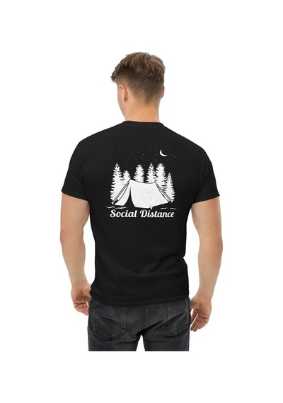 Wildstyle Social Distance Kamp Çadır Orman Doğa Sessizlik Baskılı Unisex Pamuklu Tişört Siyah