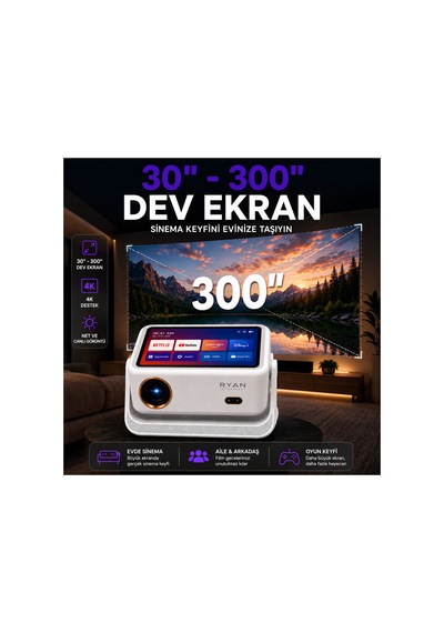 Ev Sinema Projeksiyon Cihazı Akıllı Projektör 450 Ansı 4k Destekli Hd Wifi Bluetooth