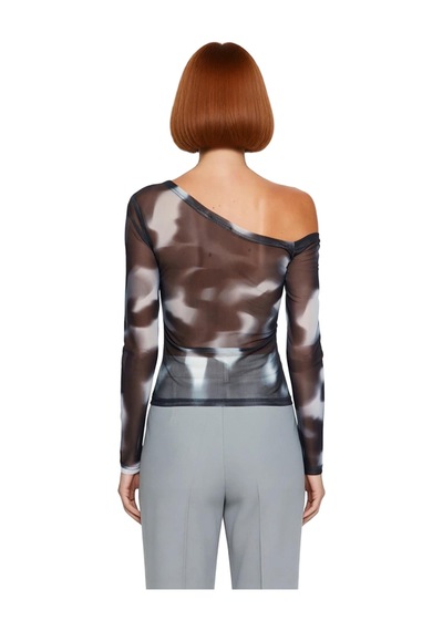 Ersefa Moda Asimetrik Yaka Örme Slim Çiçekli Desen Casual Günlük Regular Antrasit