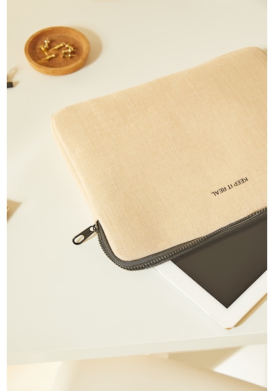 Ocean Home Textile Su İtici Leke Tutmaz Jüt Keten Tablet Taşıma Çantası / Kılıfı 32.5 X 24 X 2 Cm Tablet Kılıfı