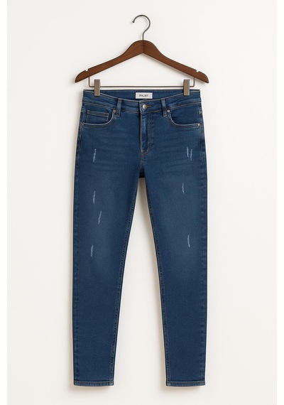 Erkek Slim Fit Dar Paça Esnek Likralı Denim Jeans Kot Pantolon - 7408 Koyu Mavi
