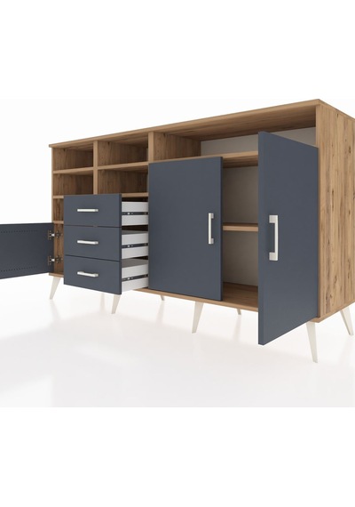 Kronos Konsol 7 Raflı 3 Çekmeceli 3 Kapaklı 176x59x99 Çam-antrasi Çam-antrasit