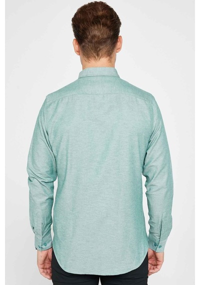 Tudors Erkek Slim Fit Dar Kesim Uzun Kollu Pamuklu Oxford Doku Kolay Ütülenebilir Yeşil Düğmeli Yaka Gömlek-31029-yeşil Yeşil