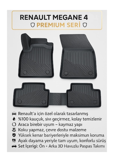 Renault Megane 4 Uyumlu 3d Havuzlu Oto Paspas Premium Seri