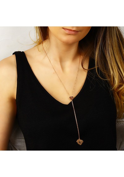 Kuyumcudukkani Gümüş Uzun Zincirli Bebek Ayakları Kolye-37164-r-w Rose Gold
