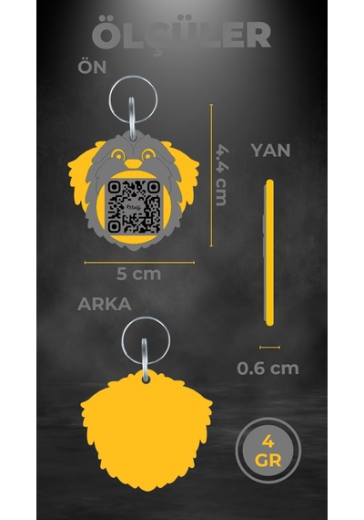Petjoo 12.Malta Sarı-Gri Qr'lı Köpek Künyesi