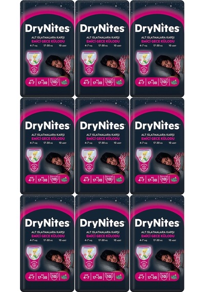 Drynites Emici Gece Külot Bez Kız 4-7 Yaş 17-30 Kg Large 90 Adet L 9'lu