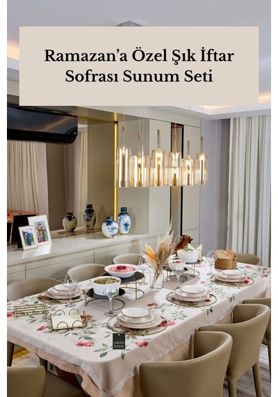 İftar Sofrası Sunum Seti Dekoratif Masa Konsepti Gold Detaylı Altın