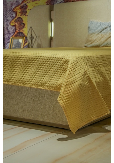Sofline Premium %100 Pamuk Tek Kişilik Yazlık Pike, Yatak Örtüsü, Terletmez Kumaş Güneş Sarısı 160x240cm Açık Sarı