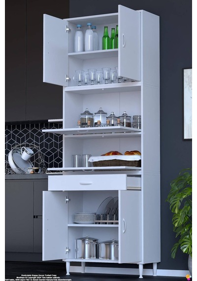 Alp 80 Cm Çekmeceli Erzak Dolabı - Çok Amaçlı Banyo Kiler Mutfak Antre Depolama Dolabı 80x226x32 Cm Beyaz Alp 80 Cm Çekmeceli Erzak Dolabı - Çok Amaçlı Banyo Kiler Mutfak Antre Depolama Dolabı 80x226x32 Cm Beyaz