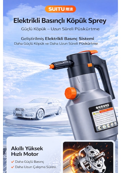 Dybox 2l Yüksek Basınçlı Profesyonel Şarjlı Köpük Makinası Oto Yıkama Pompası Köpük Püskürtücü Gri