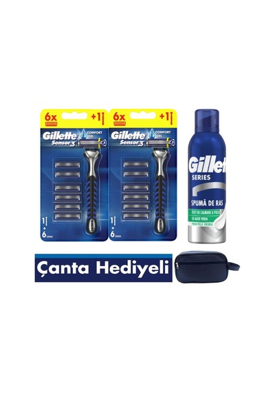 Sensor3 2 Makine 12 Yedek Tıraş Bıçağı 200 Ml Köpük Vegan Seyahat Çantası