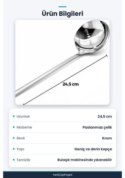 Metal Servis Kepçesi - Krom - 24.5 Cm