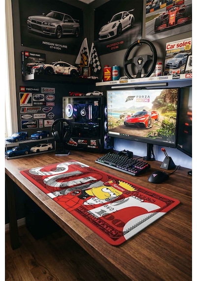 Bart Simpson Supreme Dolar Tasarımı 40x90 Cm Oyuncu Mousepad Kaymaz Taban Büyük Boy