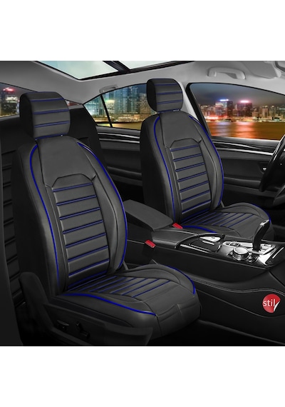 Citroen E-c4 X Deri Oto Koltuk Kılıfı Ön Arka Set Siyah Mavi  Seri Şhn