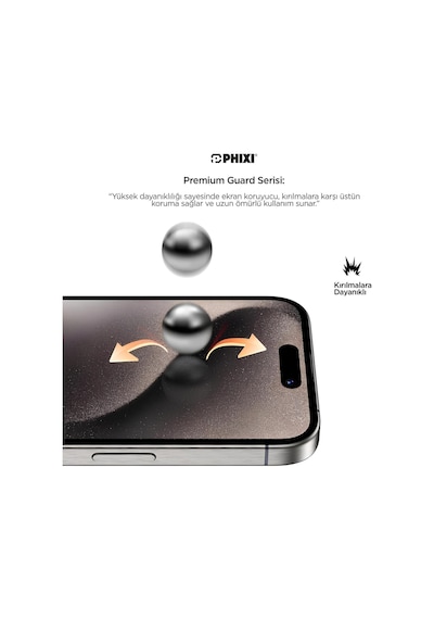 Phixi Premium Guard Parlak Cam Ekran Koruyucu Apple Uyumlu iPhone 15 Pro Antistatik, Su Tutmaz, Tam Kaplama
