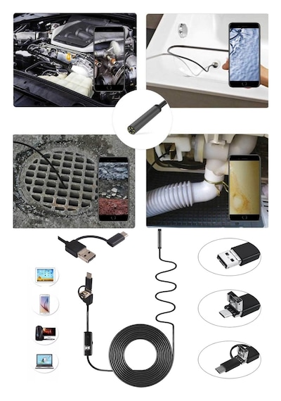 10metre 3-ın-1 Endoskop Kamera, Usb Ve Android, Type-c Bağlantılı, 6 Led Işıklı, Sert Kablo,su Geçirmez,yılan Kamera, Borescope
