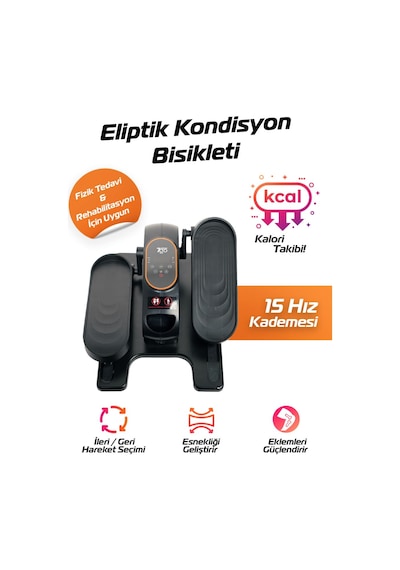 7go 7gmg11 Eliptik Kondisyon & Rehabilitasyon Cihazı 15 Kademe Hız, Uzaktan Kumandalı, Lcd Ekranlı Siyah