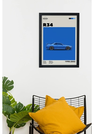 Nissan R34 1998-2002 Car Serie Özel Tasarım Siyah Çerçeveli Tablo Poster