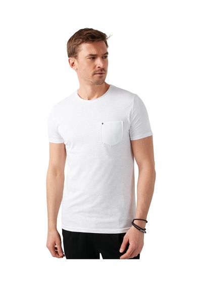 Buratti % 100 Pamuklu Slim Fit Bisiklet Yaka Cepli Erkek T Shirt 5902000 Beyaz