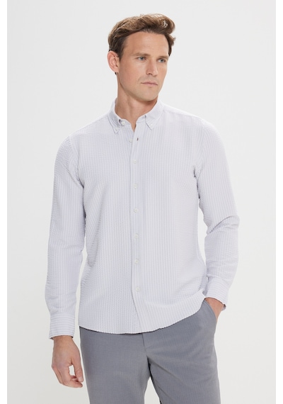 AC&Co / Altınyıldız Classics Erkek Tas Slim Fit Dar Kesim Düğmeli Yaka %100 Pamuk Gömlek Taş