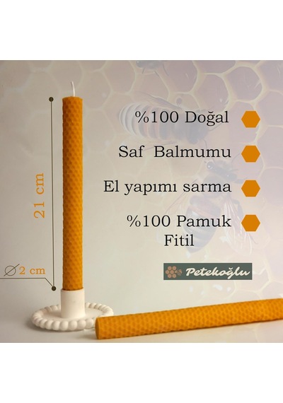 Petekoğlu 5 Adet Şamdan Mumu 21x2cm Doğal Petek Balmumu Seti Beeswax Bal Mumu Mum Özel Dekoratif Mum Balmumu Diğer