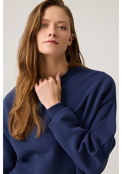 Los Ojos Lacivert Geniş Kalıp Bisiklet Yaka Sweatshirt Crew Neck Lacivert Lacivert