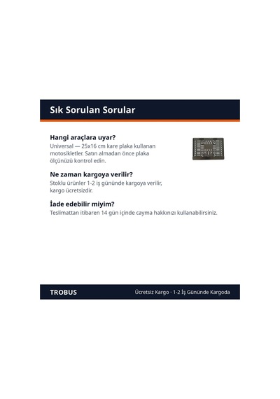 Trobus Motosiklet Plakalık Kare Plastik Çıtalı 25x16 Cm