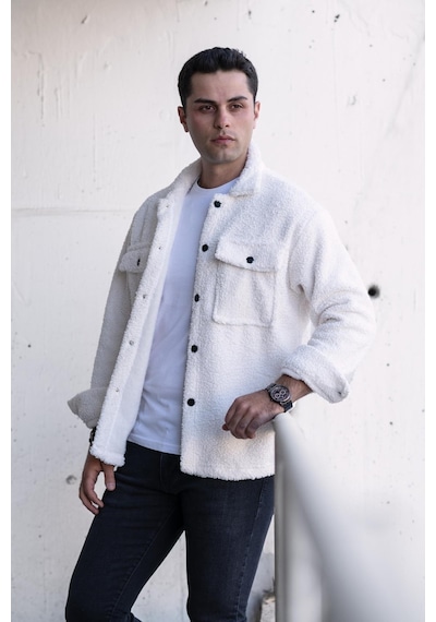 Oversize Çıtçıt Kapamalı Çift Cep Peluş Erkek Gömlek 001
