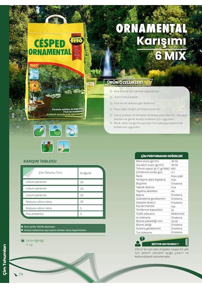 Fito Ornamental Karışımı 6 Mix Çim Tohumu 5 Kg Koyu Yeşil Dış Mekan Kullanımı İçin