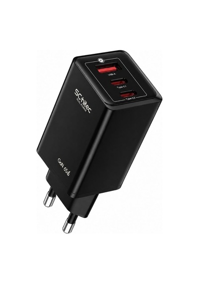Schitec Gan 65w Ultra Hızlı Şarj Cihazı 3 Çıkışlı Usba / 2 X Type-c Hızlı Şarj Aleti Başlığı Hi-h05 Siyah