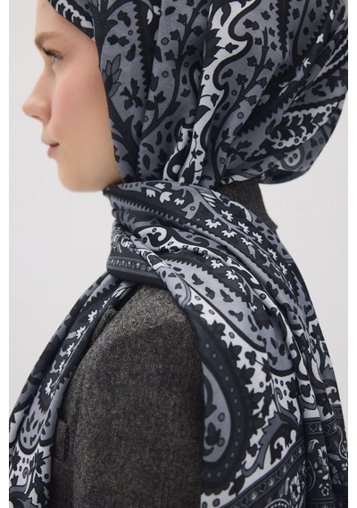 Mirsoy Scarf Almira Pamuk Etnik Desen Şal Siyah