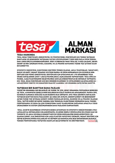 Tesa alman Markası Çift Taraflı Güçlü Köpük Bant 5mt X38 MM 5574