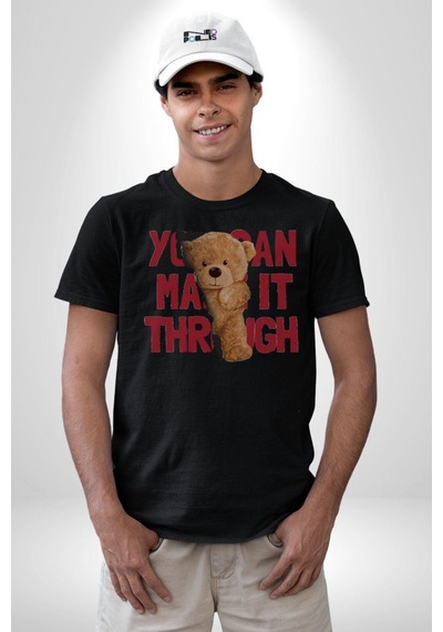 Bunu Alabilirsin Çantadan Çıkan Ayı Unisex Unisex Siyah Organik Baskılı T-shirt Penye Yüksek Kalite Siyah