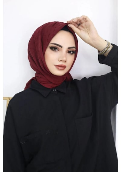 Melodi Scarf Kadın Tesettür Pratik Bambu Kraş Eşarp Bordo Bordo