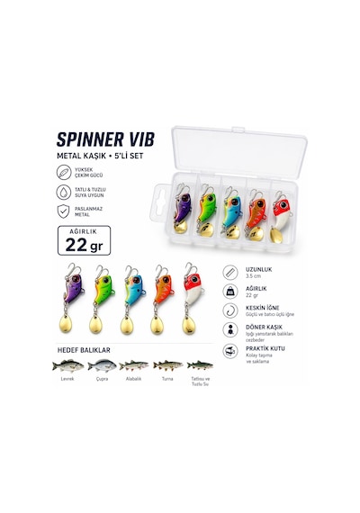 Valkyrie 5 Li Spinner Vıb Metal Kaşık Sahte Balık 22gr Döner Kaşık Lüfer Levrek Turna Avı