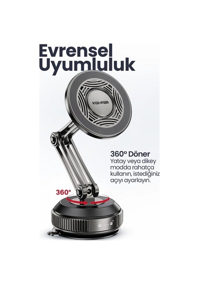 Ven-dens Vd-hd072 Manyetik Telefon Tutucu, Araç Konsolu Ve Masaüstü Kullanım, 360 Döner, Siyah