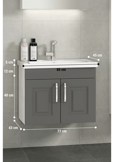 Salkım 80 Cm Beyaz-füme Balon Mdf Seramik Lavabolu Asma Banyo Alt Dolabı Beyaz - Füme Salkım 80 Cm Beyaz-füme Balon Mdf Seramik Lavabolu Asma Banyo Alt Dolabı Beyaz - Füme