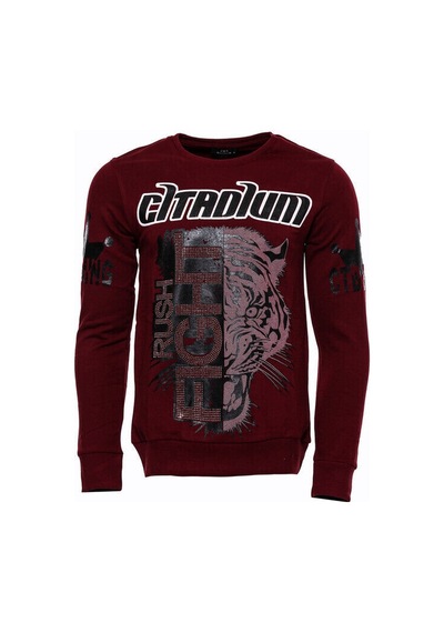 Bordo Taşlı Baskılı Sweatshirt - Wessi Siyah