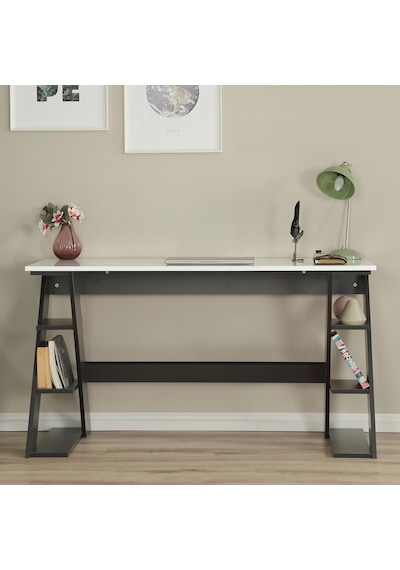 Pasific Home Lungo Raflı Çalışma Masası, Ofis Masası, 60X140 Cm, Antrasit&Beyaz Antrasit  -  Beyaz