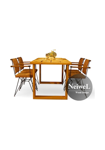 Neiwel Garden Avex Doğal Ahşap Bahçe Yemek Masası-80-140 Açık Ceviz