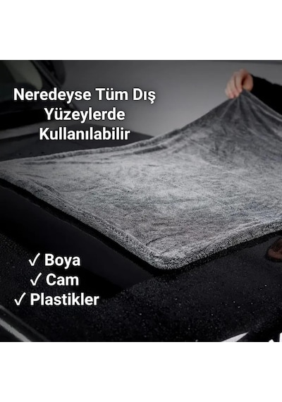 Polham 40x60cm 1200gsm Süper Su Emici Özellikli Mikrofiber Araç Kurulama Havlusu, Çizik Ve İz B