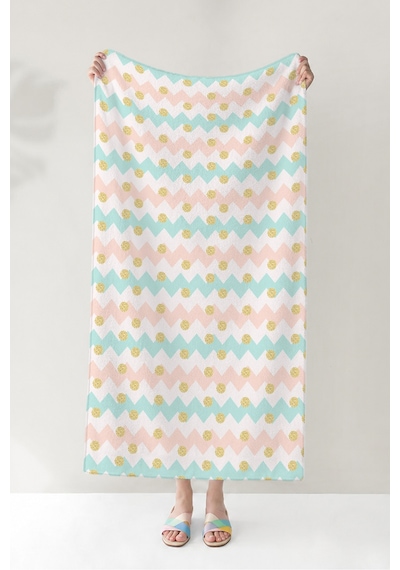 Zikzak Puantiyeli Modern Plaj Havlusu - Pastel Mint Pudra Gold Şık Hızlı Kuruyan Mikrofiber Havlu Bulut Tınısı