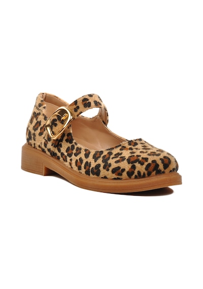 Kahve Leopar Desenli Kemerli Kadın Babet 572407 Z Kahve Kahverengi