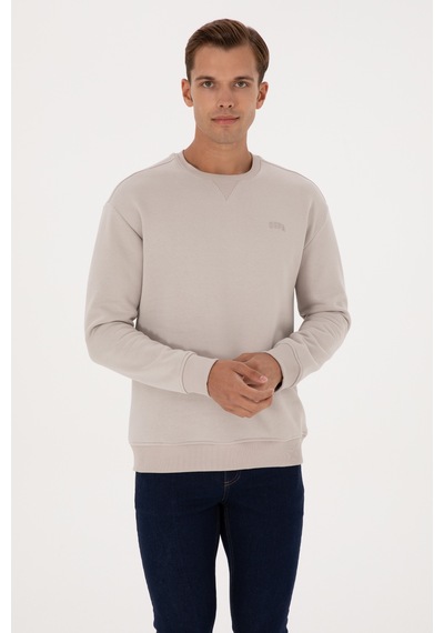 U.S. Polo Assn. Erkek Comfort Fit Bisiklet Yaka Şardonlu Taş Basic Sweatshirt 50313757-VR049
