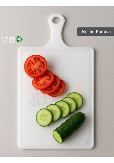 Saplı Kesim Panosu Doğruma Tahtası Salata Meyve Kesme Tahtası 36x21 Cm Beyaz