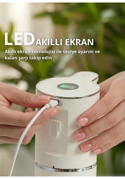 Otomatik Sensörlü Köpük Sıvı Sabunluk - Şarjlı- Dijital Led Ekran - Duvara Monte - P18 Model Beyaz