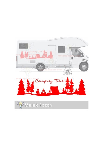 Kamp Zamanı, Camping Time Orman Manzara Karavan Sticker, Kamp Sti