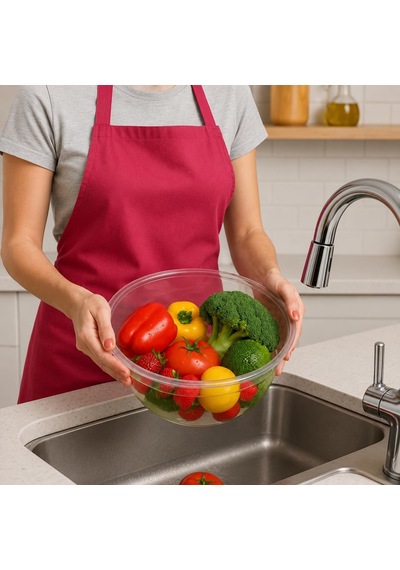 Şeffaf 7 Litre Leğen, Sebze Meyve Yıkama Kabı, Plastik Badya, Mutfak Banyo Ve Çok Amaçlı Saklama Kullanımına Uygun Yıkama Kabı